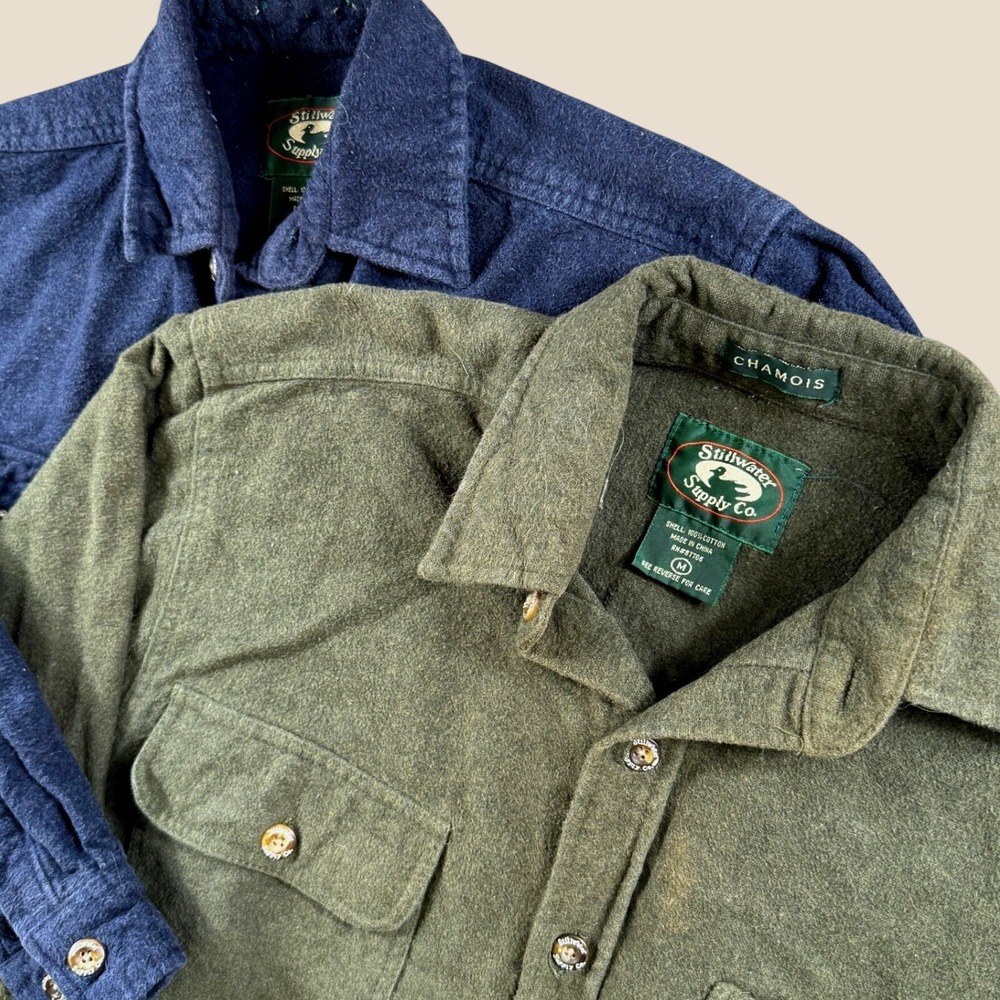 Lot of 2 Stillwater Supply Co Flannel Shirts Men M Green Blue Chamois Heavy